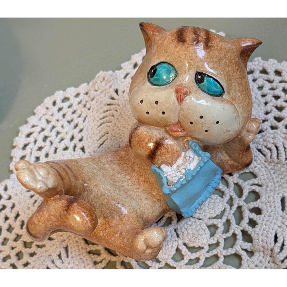 Vintage Ceramic Cat Business Card Holder Cute Kitten Desk‎ Organizer Cottagecore - Picture 6 of 8